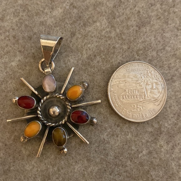 Pendant - multi colored stones - sterling silver - Picture 3 of 4